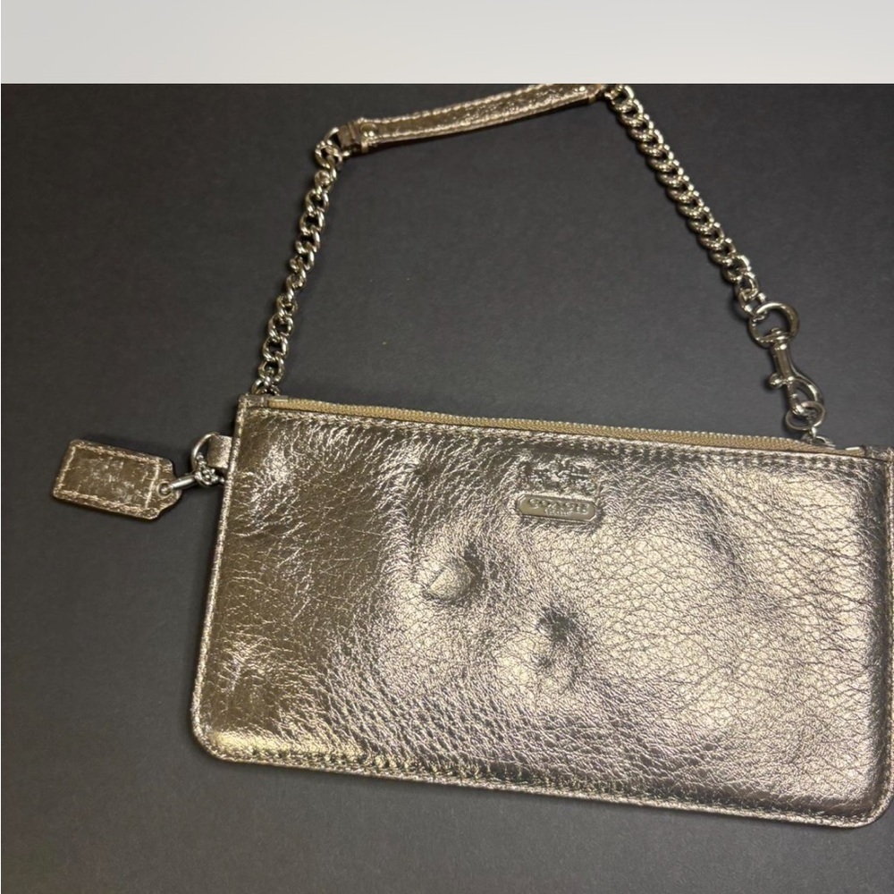 Coach Shimmering Gold Wristlet with Chain